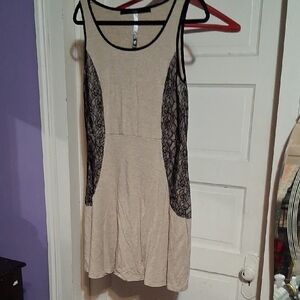 Kensie Beige and Black Lace Mini Dress